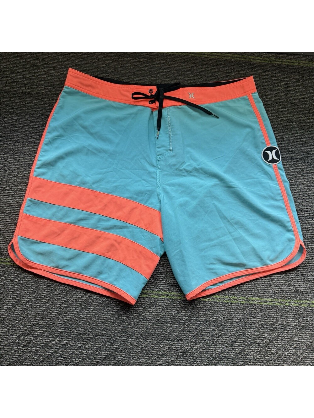 Hurley Phantom Board Shorts Mens 36 Light Blue Neon Orange Striped Swim Trunks